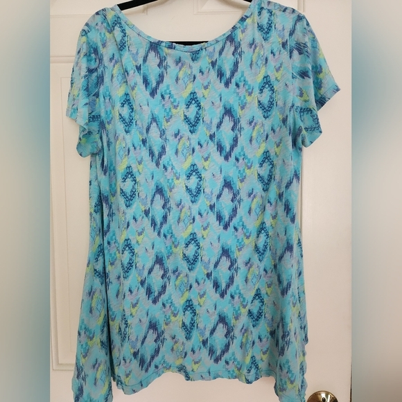 Fresh Produce Short Sleeve Hankerchief Tee Size 1x Blue Tropical Beach Aztec - Picture 2 of 10